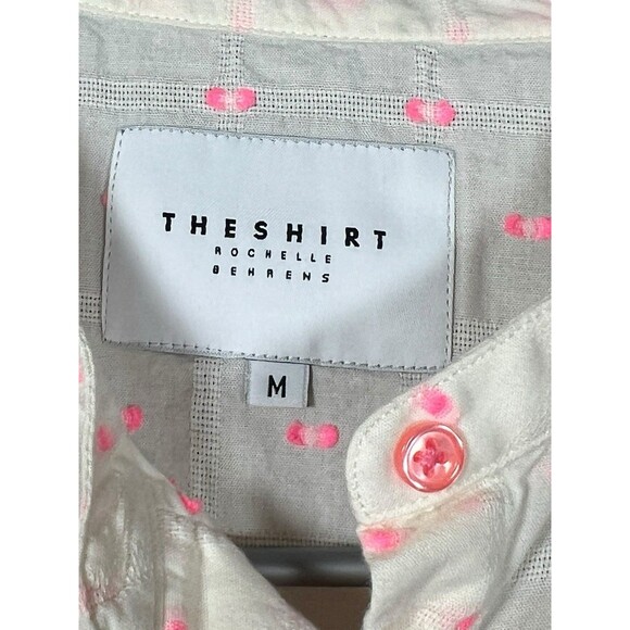 The Shirt Rochelle Behrens Blouse Pink Polka Dot Button Down Medium Preppy - Picture 7 of 12